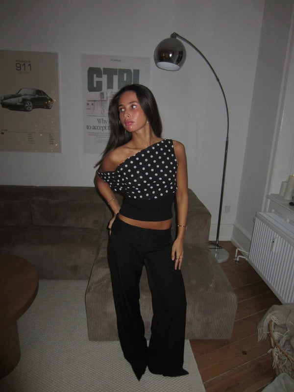Haut Louna noir à pois blanc