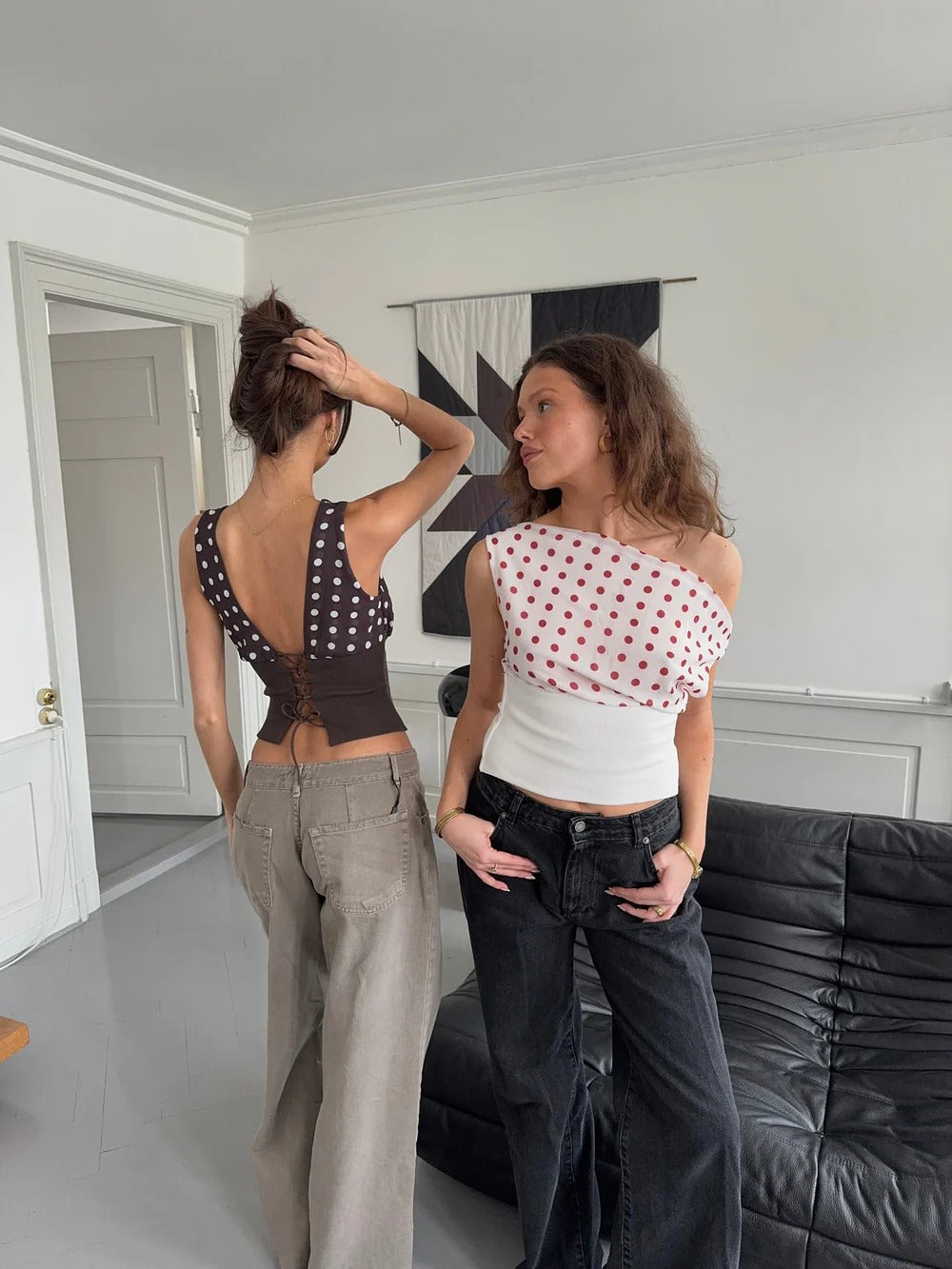 Haut Louna brun à pois blanc