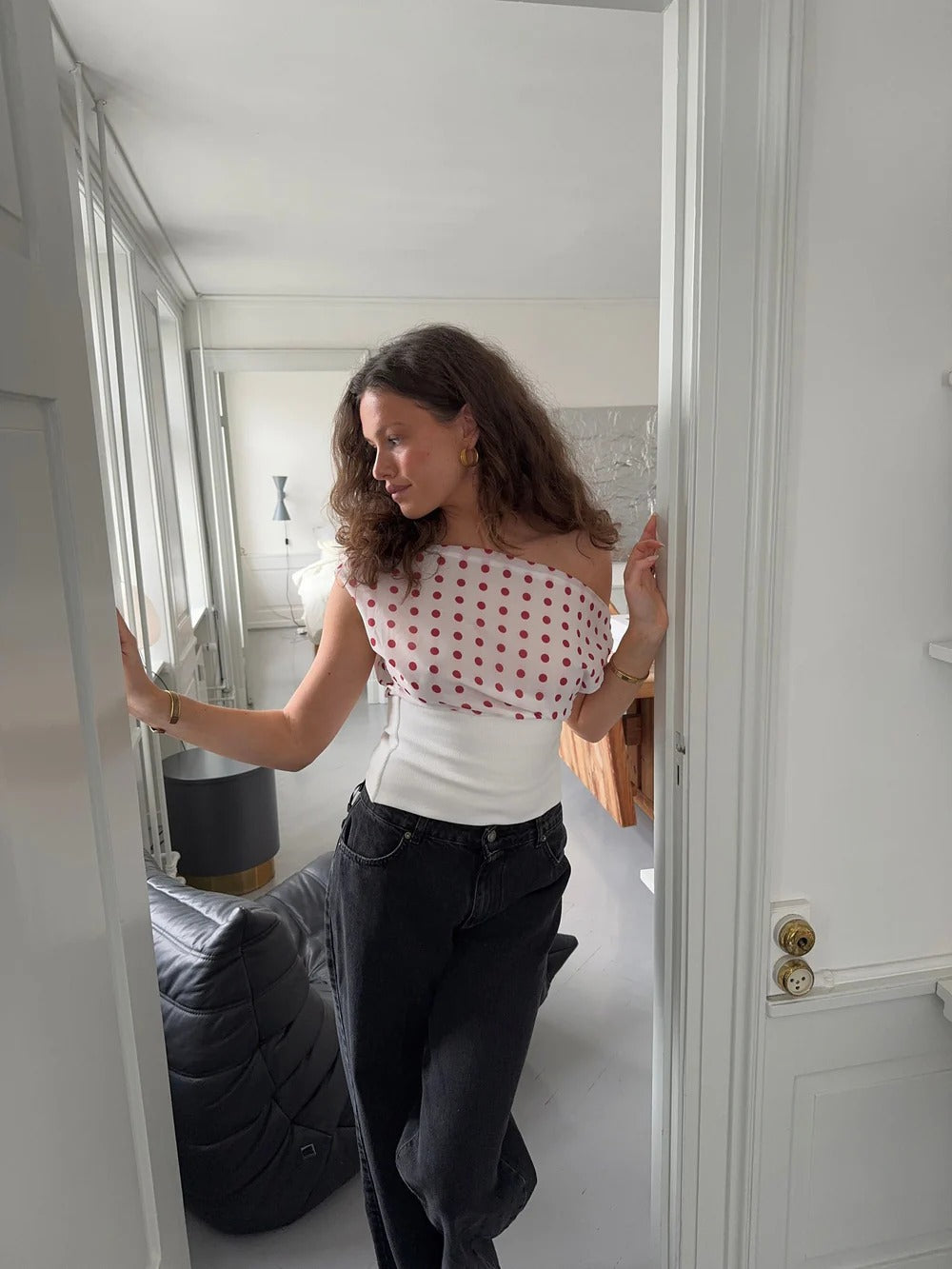 Haut Louna blanc à pois rouges
