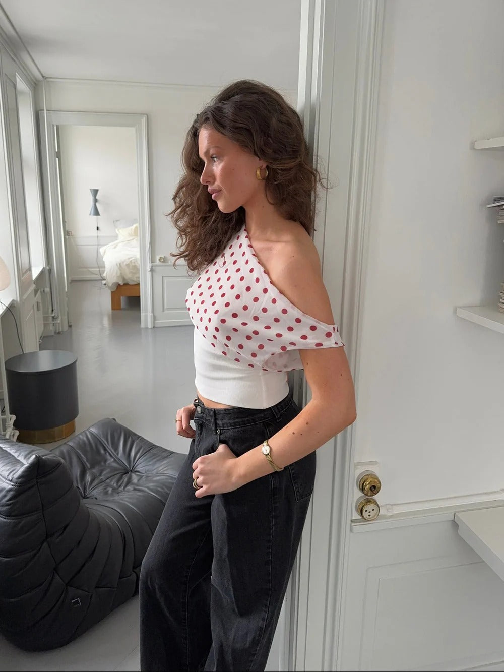 Haut Louna blanc à pois rouges