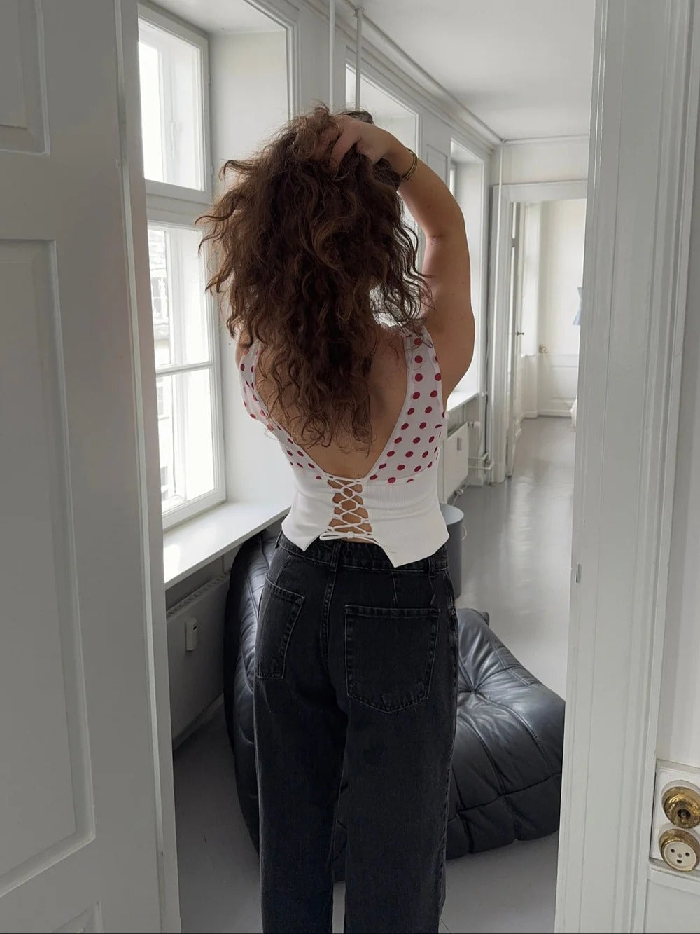 Haut Louna blanc à pois rouges