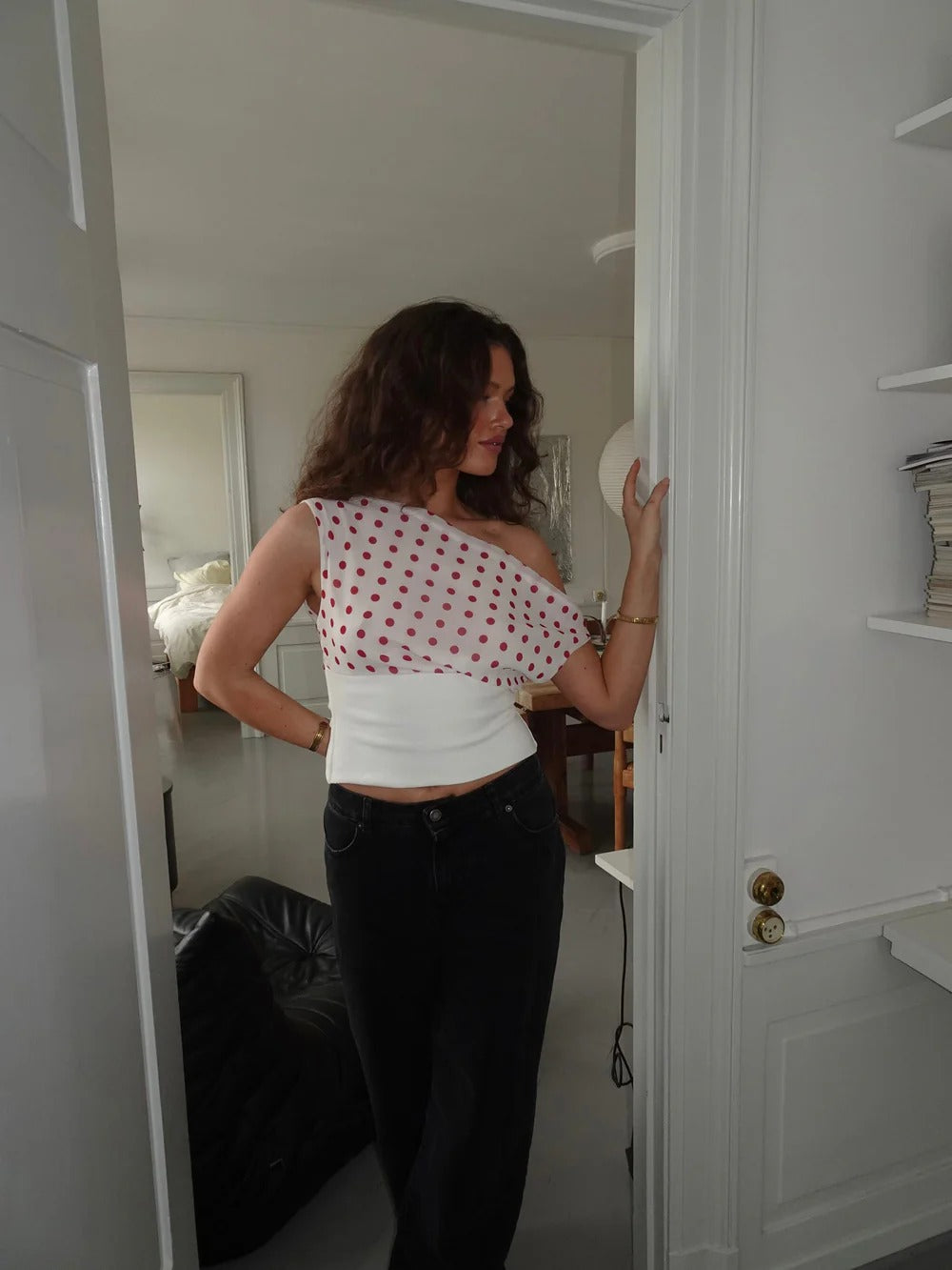 Haut Louna blanc à pois rouges