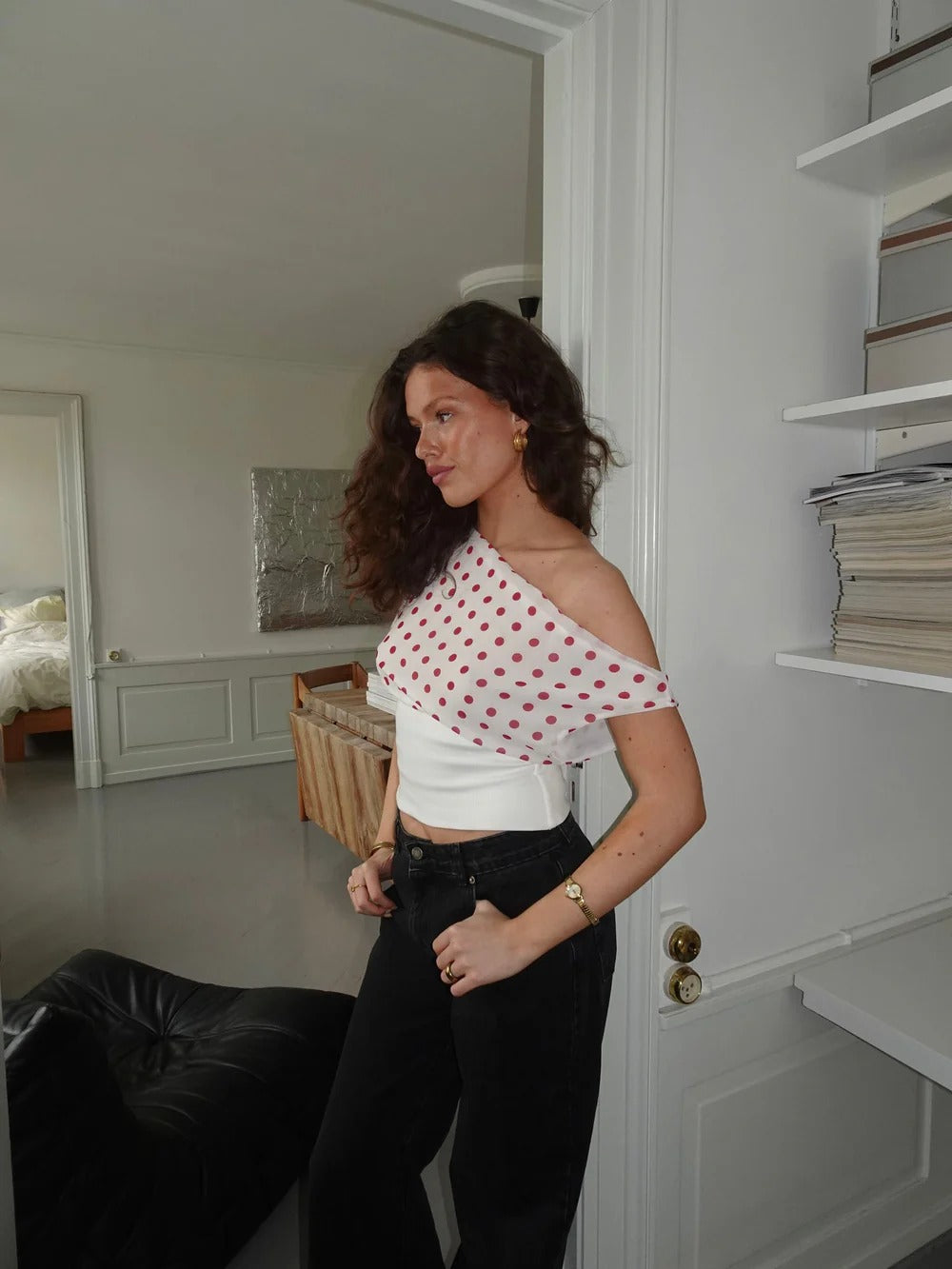 Haut Louna blanc à pois rouges